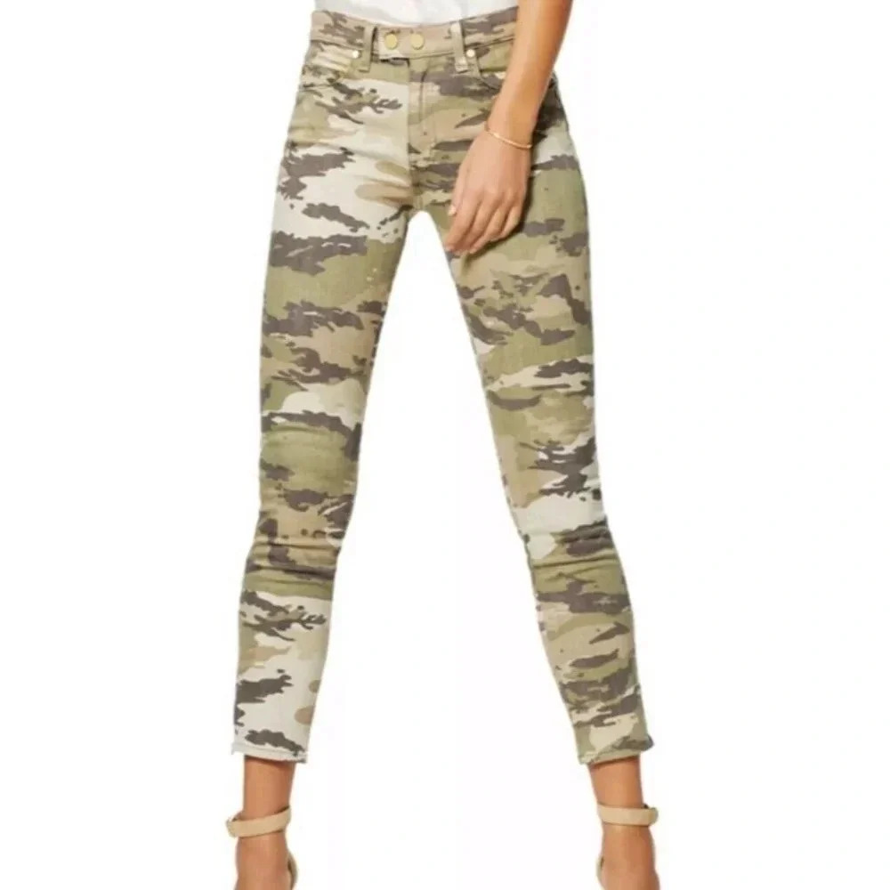 NWT RAMY BROOK Size 24 Army Camo Denim Jeans Katie 8” Low Rise Double Button